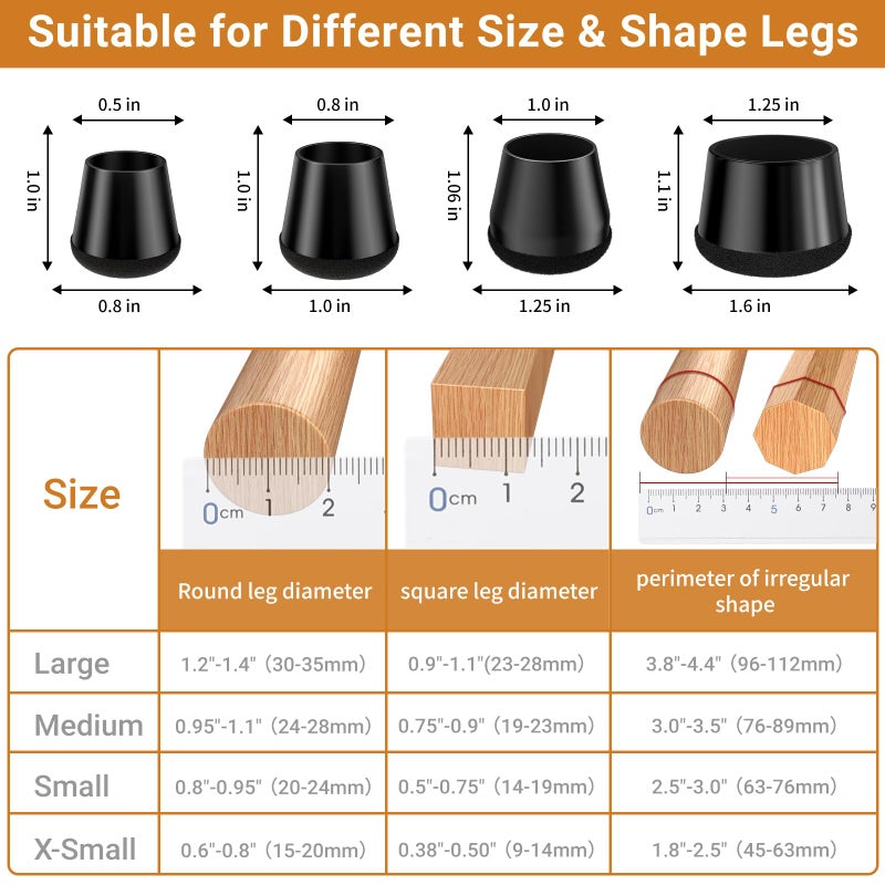 Meldel 24 PCS Silicone Chair Leg Floor Protectors Extra Small(0.6""-0.8"") Rubber Felt Furniture Pads Chair Legs Caps/Covers for Hardwood Floors  Tile from Scratches & Reduce Noise - Round  Black - Image 2